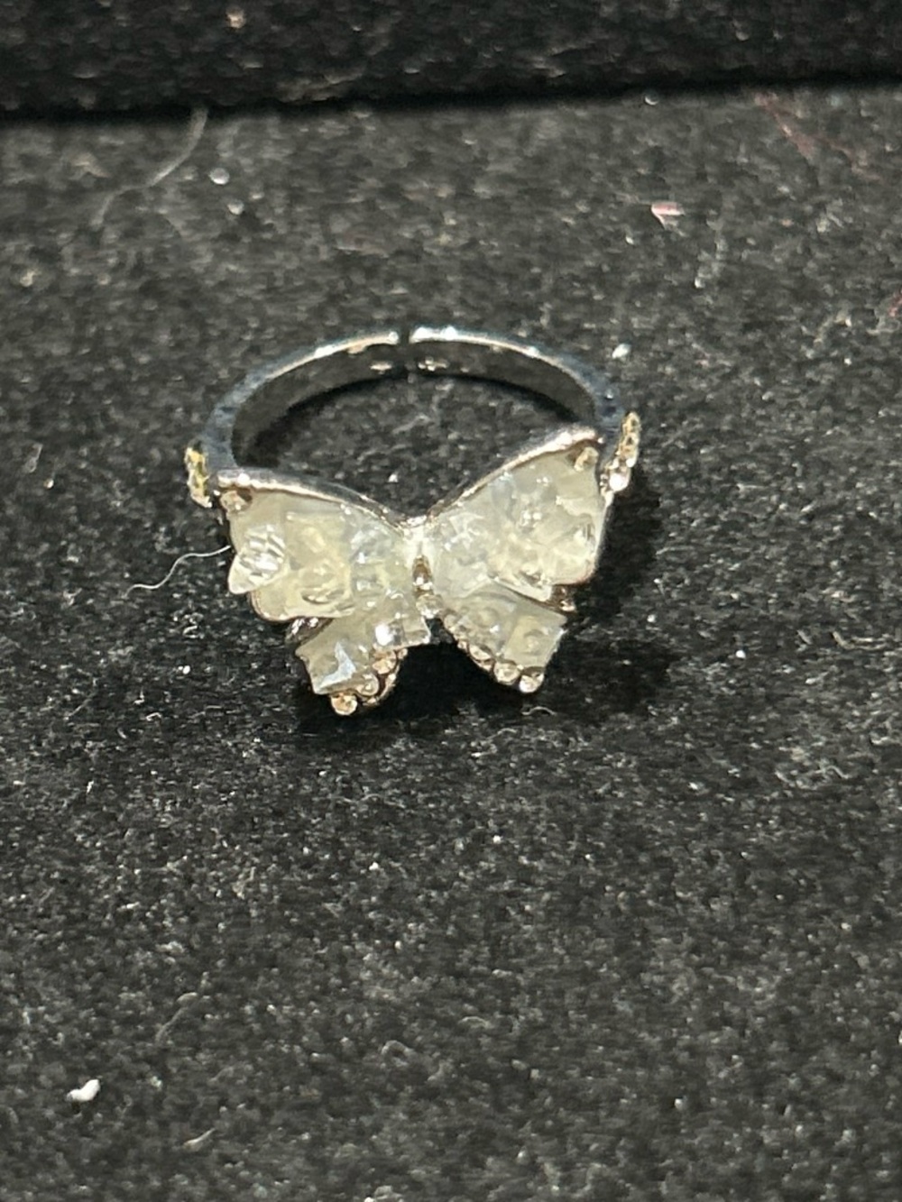 Silver color Butterfly adjustable Ring with White Crystals
